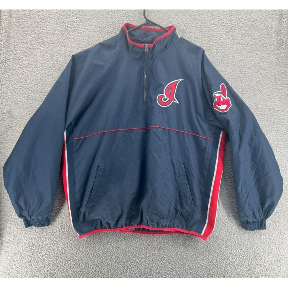 MAJESTIC Vintage 1/2 Zip Sweater Men's Large CLEVELAND INDIANS Jacket LOGO MLB